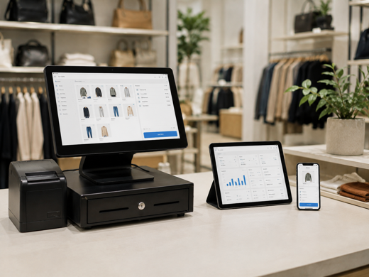 Retail POS platform accessible across a fixed checkout terminal, tablet and mobile phone