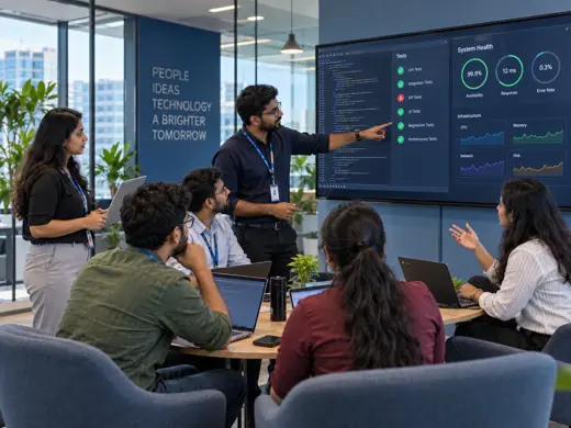 Software team collaborating across development quality assurance and technical operations