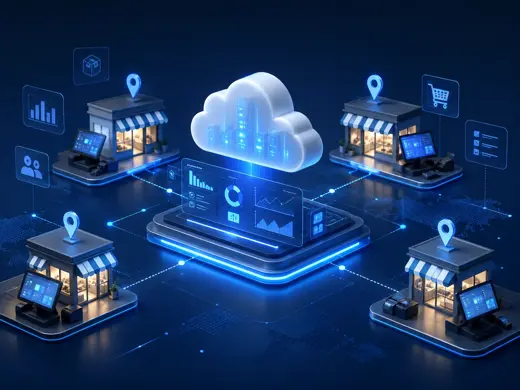 Cloud POS platform connecting multiple retail stores with centralized management and reporting
