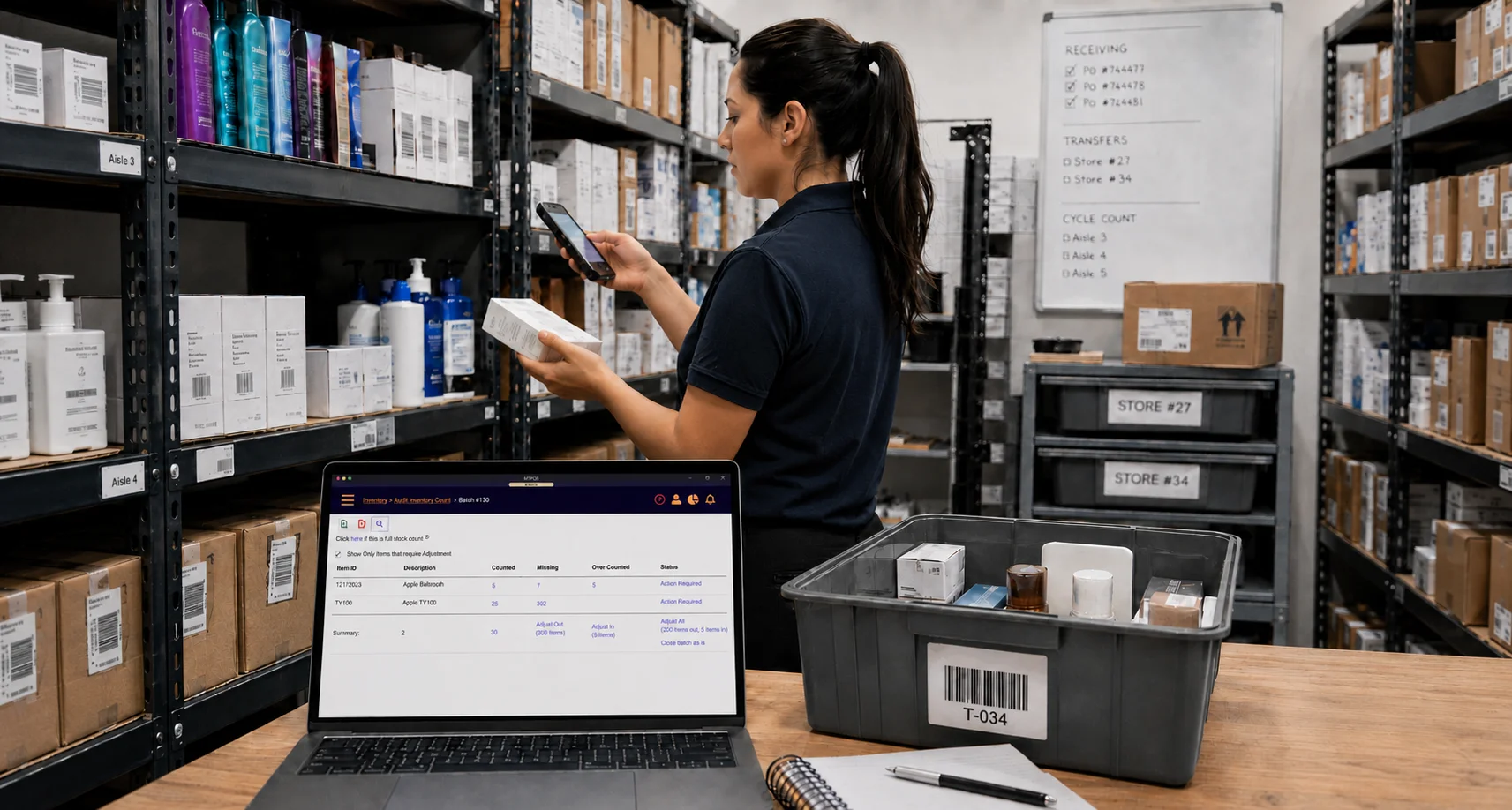 Mobile inventory cycle counting in a retail stockroom using MTPOS