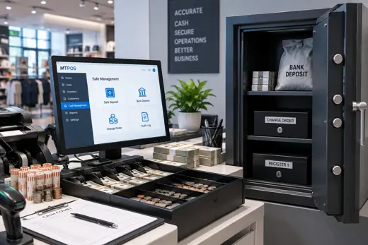 Retail safe management with bank deposits, change orders and cash controls in MTPOS