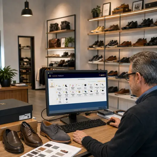 Shoe store employee scanning a shoebox during an inventory count
